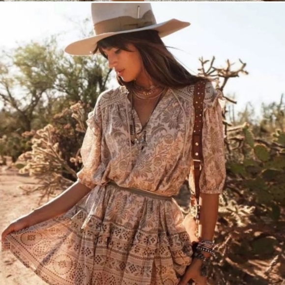 Desert Dreamer Boho Block Print Tunic Cotton Dress - Picture 3 of 7